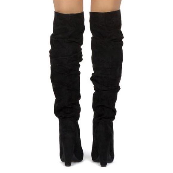 Black Over the Knee Slouchy Cone Heel Boot - Picture 6 of 8